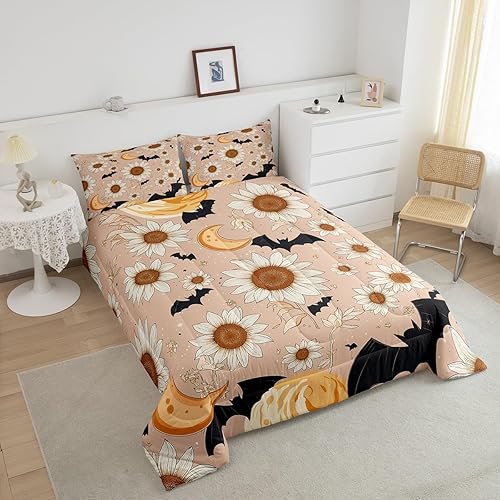 Miniatura 4 de Erosebridal Groovy Daisy - Juego de ropa de cama tamaño Queen para niñas y mujeres, juego de edredón floral retro con flores de luna y estrellas,