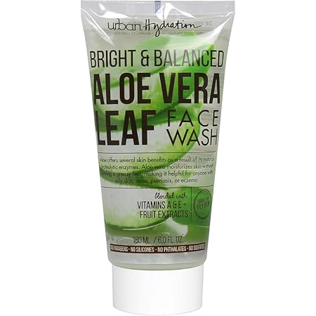 Urban Hydration Bright &amp; Balanced Aloe Vera Leaf Face Wash | Gentle, Hydrates, Detoxes, Helps with Acne, Benefits For All Skin Types, Leaves Skin Moisturized and Smooth | 6 Fl Ounce