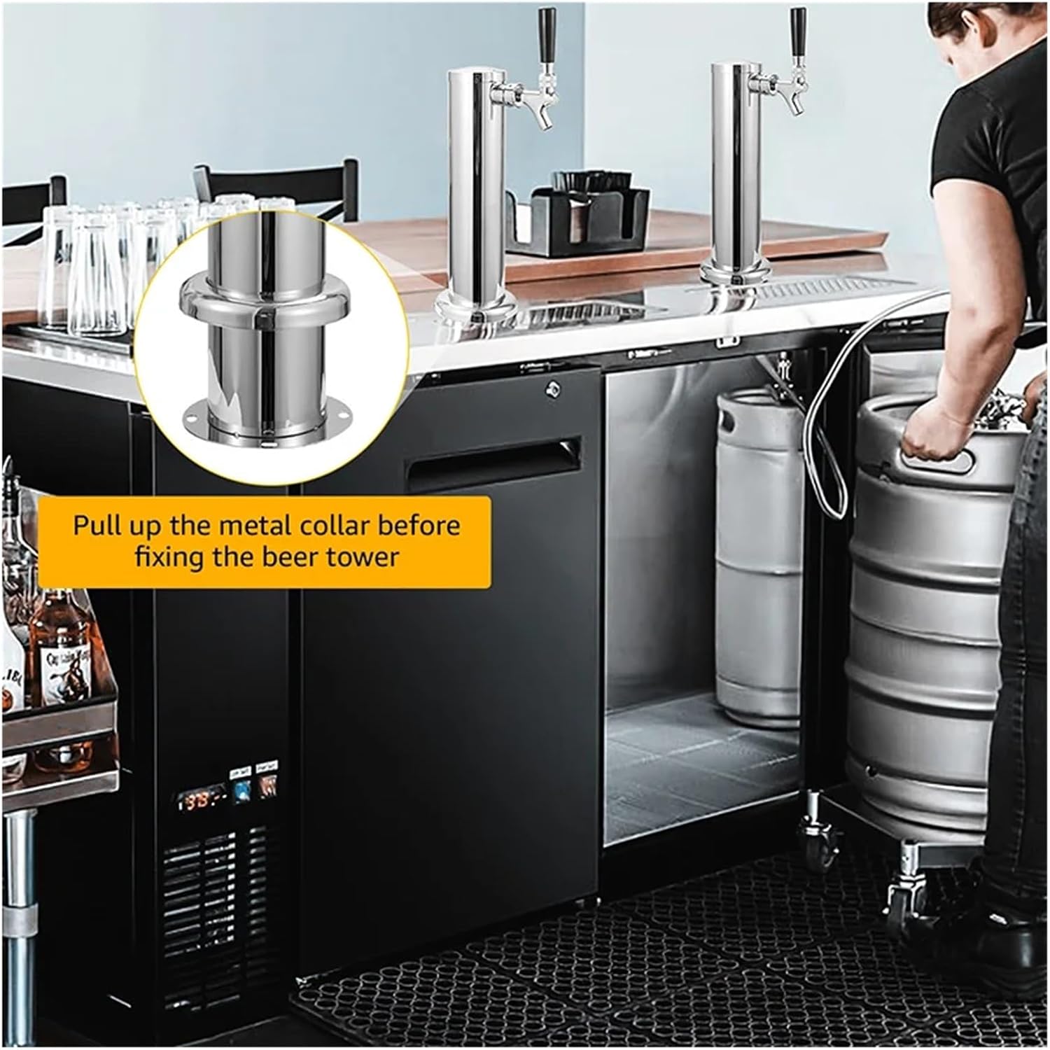 Single Tap Draft Beer Tower,Chrome Beer Dispenser Tower with Spring Beer Faucet for Home Brewing,Hose,Wrench Best for Install