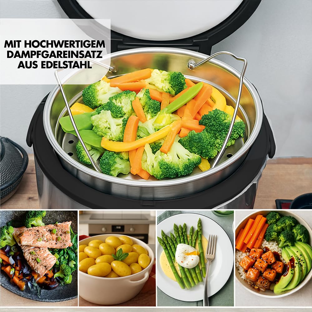 GASTROBACK Cuociriso professionale grande da 3 l, cottura automatica di riso, basmati, porridge, vaporiera per verdure, pentola interna antiaderente, funzione di mantenimento al caldo, spegnimento
