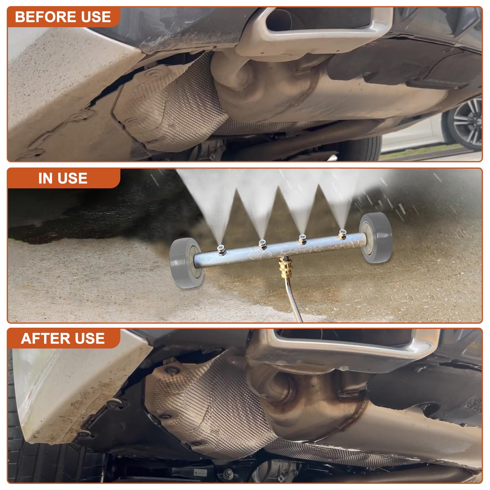 Idropulitrice ad Alta Pressione per Sottoscocca Auto 41 cm, con 3 Prolunghe e Ugello a 1/4" Innesto Rapido, Pulitore per Sottoscocca con 4 Ugelli, 4000 PSI (Grigio)