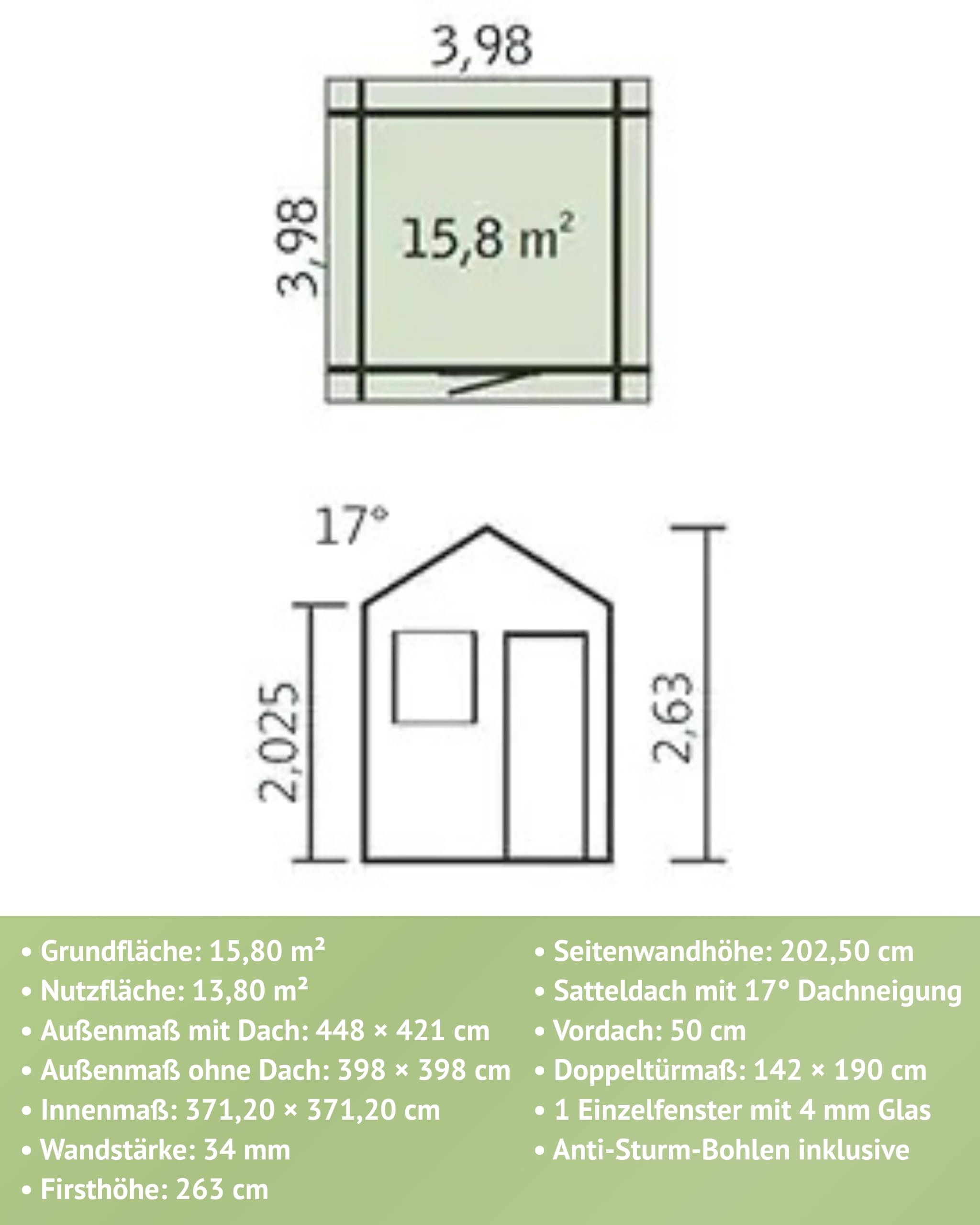 Steiner Shopping Gartenhaus PO14-34 mm Blockbohlenhaus, Grundfläche: 15,80 m², Satteldach