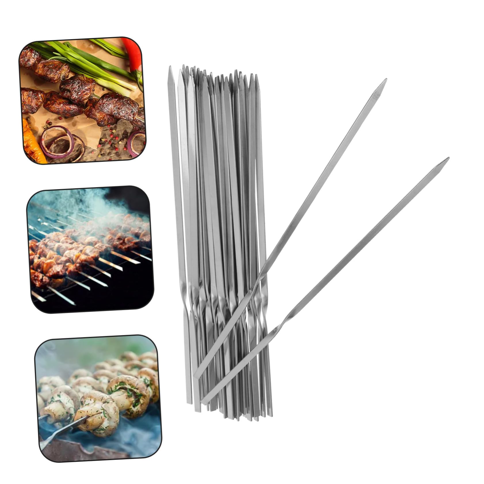 POPETPOP Spiedini in Acciaio Inossidabile Riutilizzabili per Barbecue da Spiedini per Grigliate Design Piatto Comodo da Impugnare e Saldamente per Infilzare Cibo
