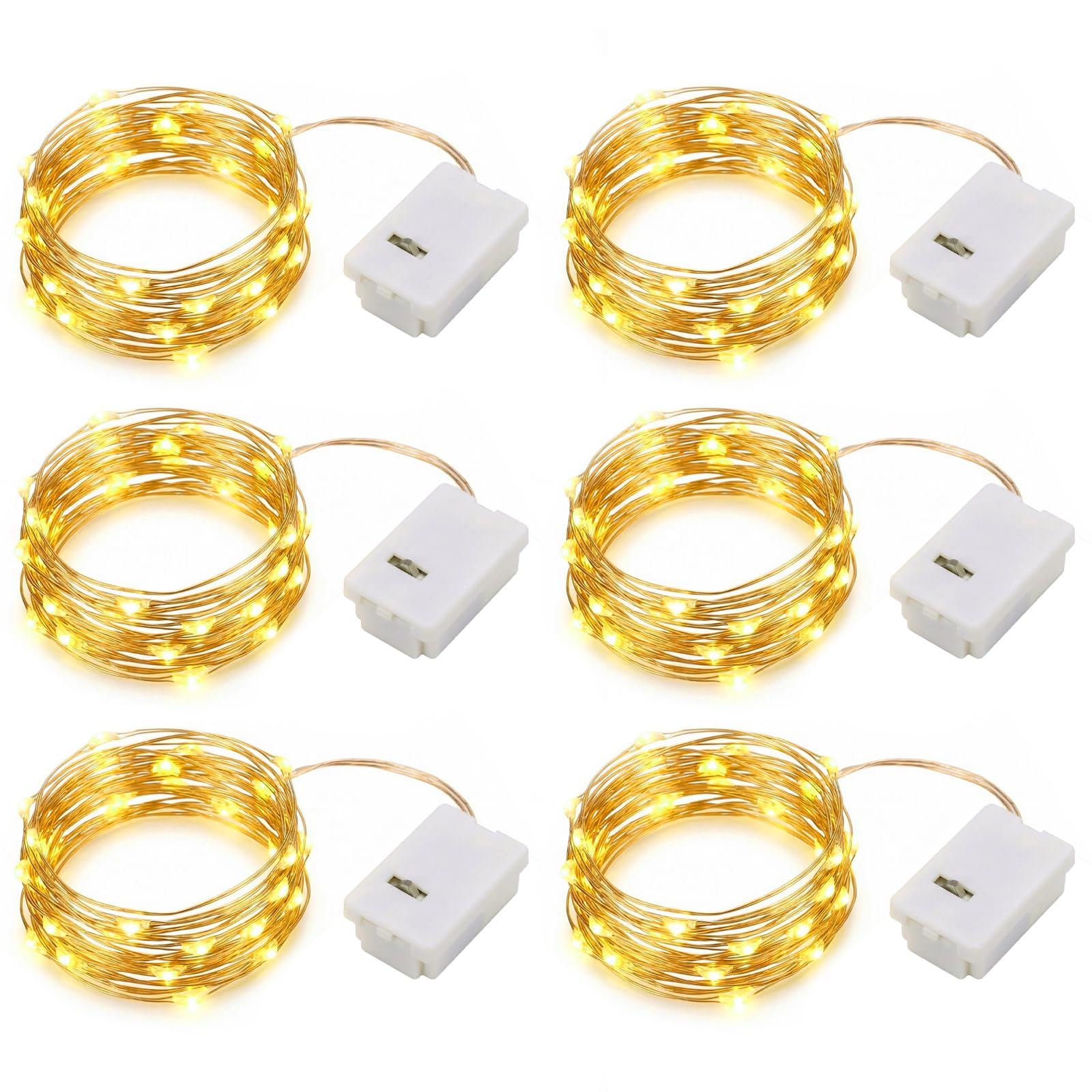 Ormromra Fairy Lights, 6 Pack 2m 20 LED Mini String Lights Copper Wire Light, 3 Modes Waterproof Indoor Outdoor Lighting for Christmas Decoration, Wedding, Bedroom – Warm White