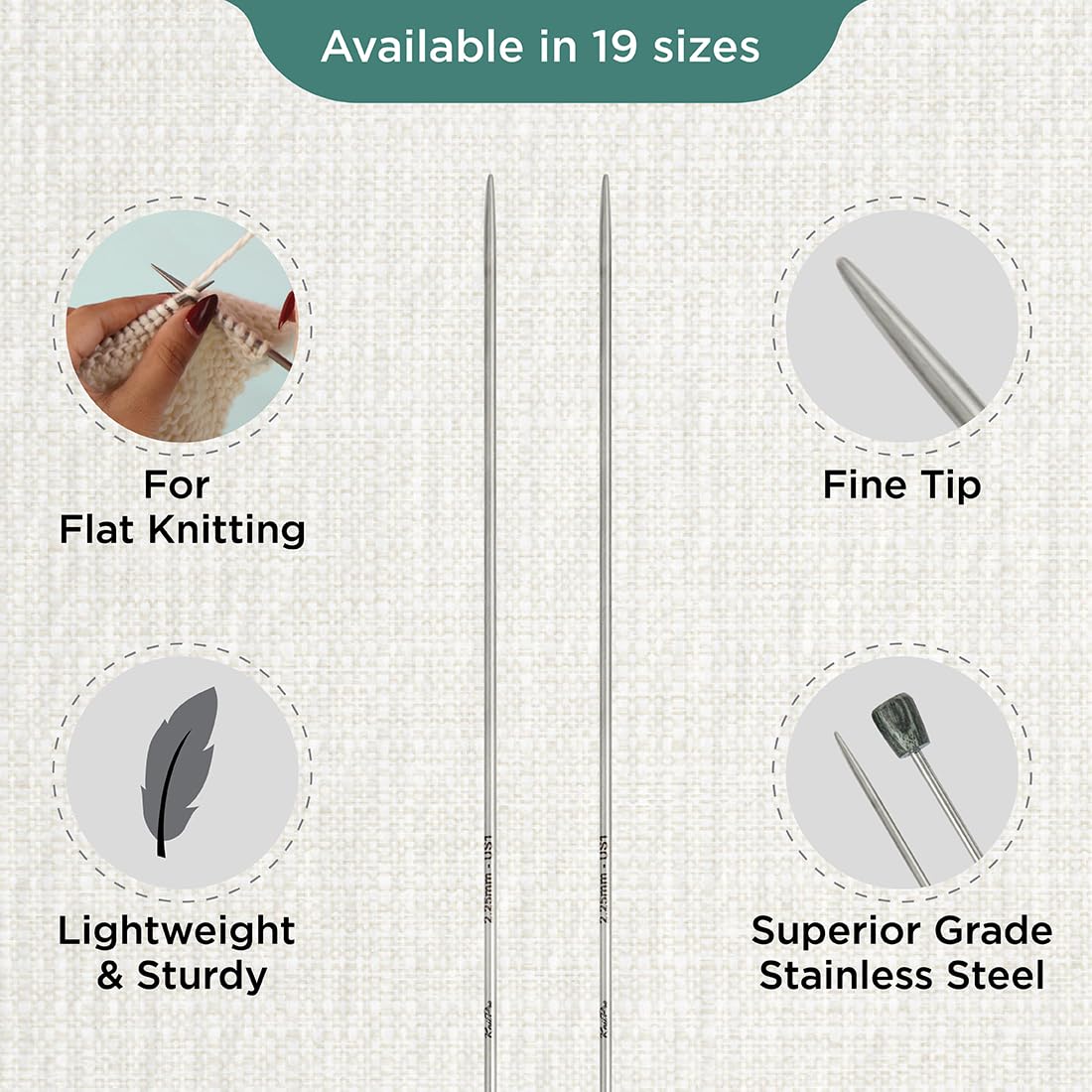 KnitPro The Mindful Collection Single Pointed Needles 16" (40cm), Silver, 2.25mm - Image 3