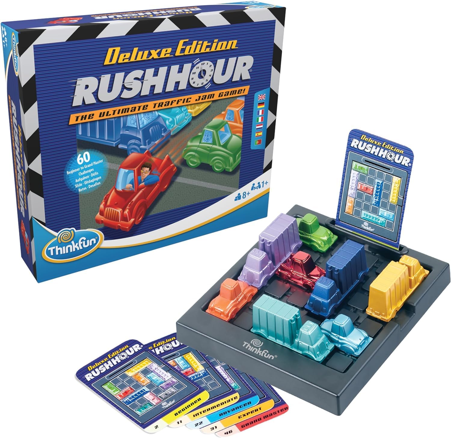 ThinkFun - Rush Hour Deluxe, Juegos de Mesa Niños 8 Años, Rompecabezas Niños, Juego de Mesa 8 años o más, Juegos Infantiles, Juego de Lógica, Juguetes para Niño, +1 Jugador, 60 Desafios
