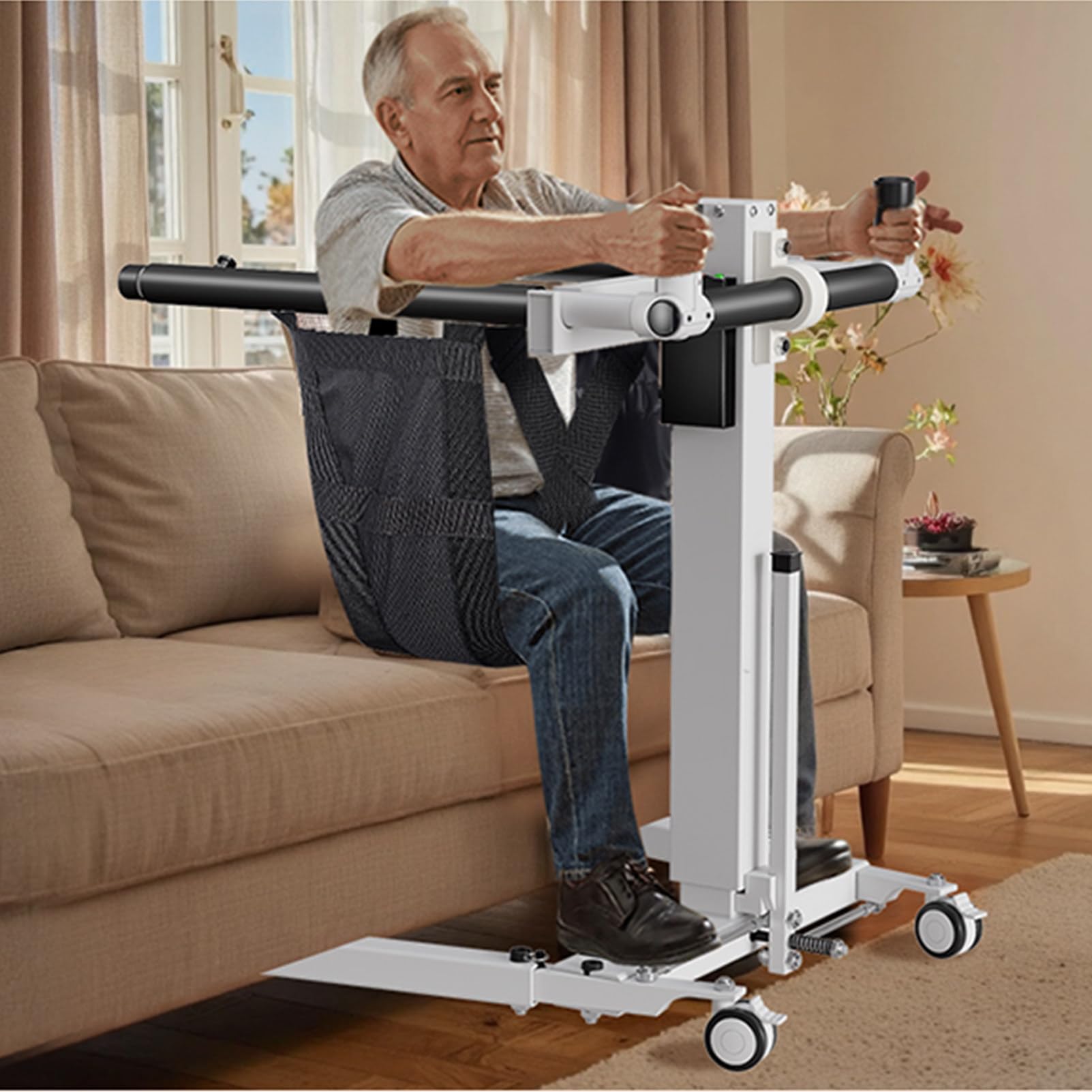 GrúA EléCtrica para Pacientes En Casa con Ajuste De Altura Y Anchura, GrúA Plegable para Traslado De Personas Mayores, Asistencia para Sentarse Y Levantarse En Coche, Silla De Ruedas Y Cama