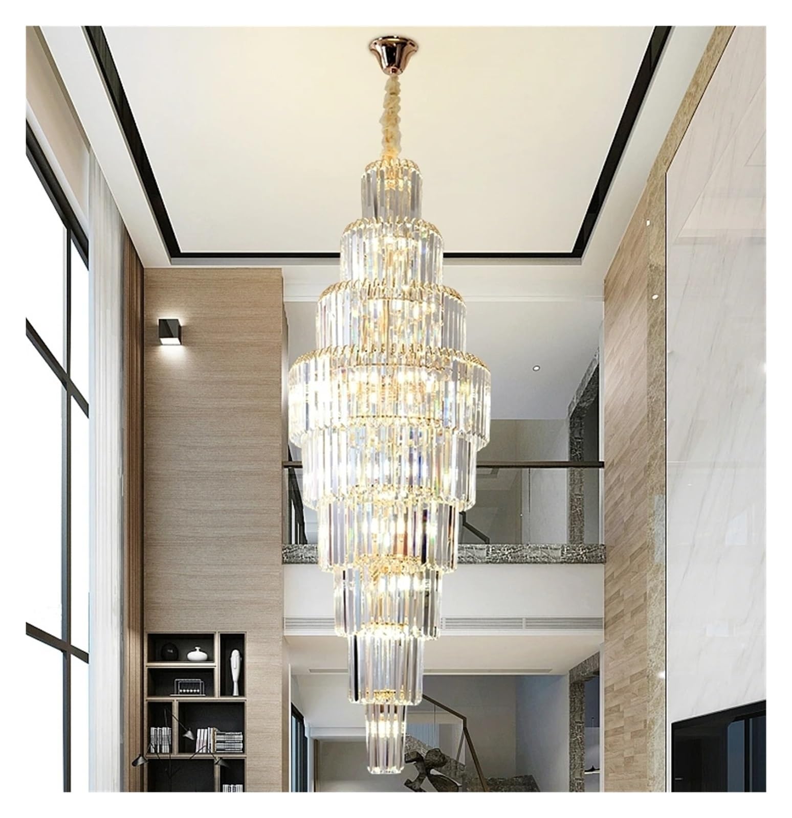 ASerZenith Nordic Villa Crystal Pendant Light Hotel Lobby Large Chandelier Loft Light Luxury Hollow Revolving Long Chandelier,Light Fixture,Hanging Light,3 Colors-H250Cm