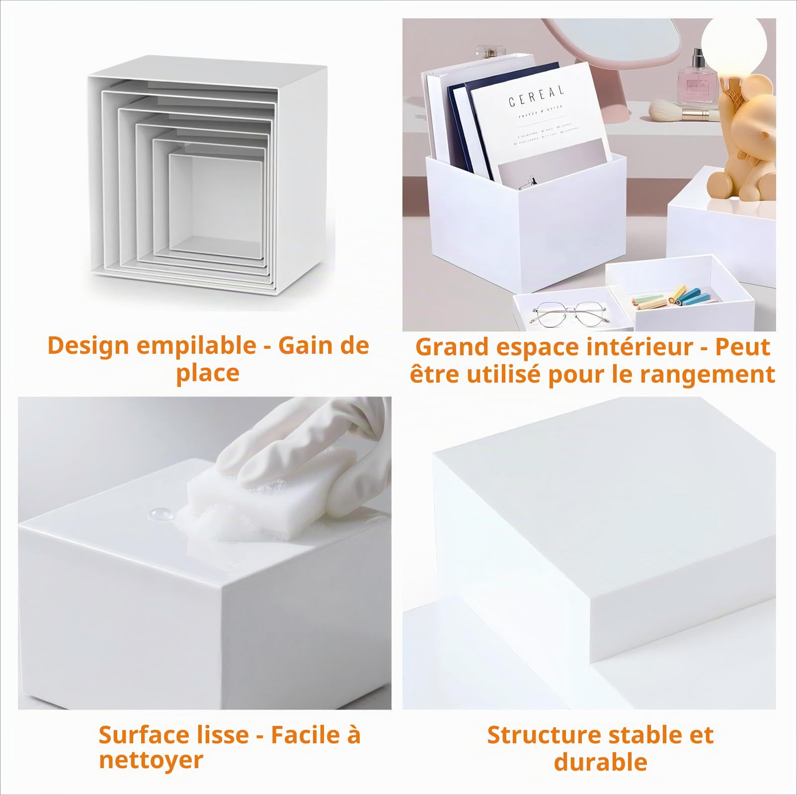 6Pcs Présentoir Aperitif Buffet avec Fond Creux 3/4/5/6/7/8in, Présentoirs Gâteaux Acrylique Blanc, Support Cubique Emboîtable pour Aliments, Desserts, Objets Collection, Bijoux, Décoration Figurines