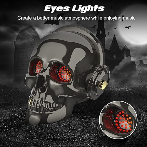 Miniatura 3 de Altavoz Bluetooth con diseño de calavera y esqueleto único, inalámbrico, portátil, con luces de ojos, decoración de Halloween (gris)