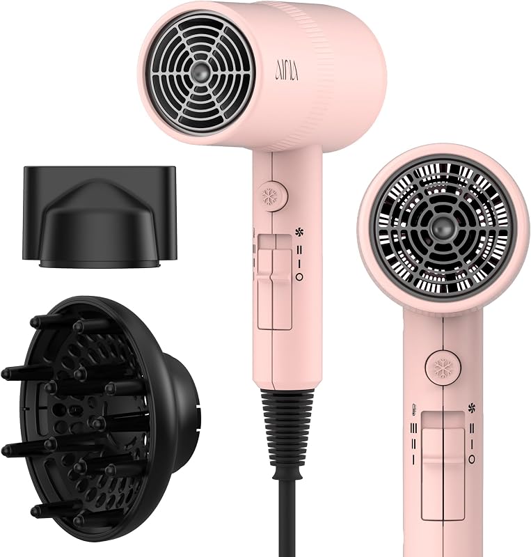 Diffuser Hair Dryer Full-Featured Blow Dryer 110V/1600W(Babe Pink) | 3 Heat/2 Speed;Cold shut button;Lightweight;Compact Size;High Temp;Low Airflow;Same Results;Less Expense