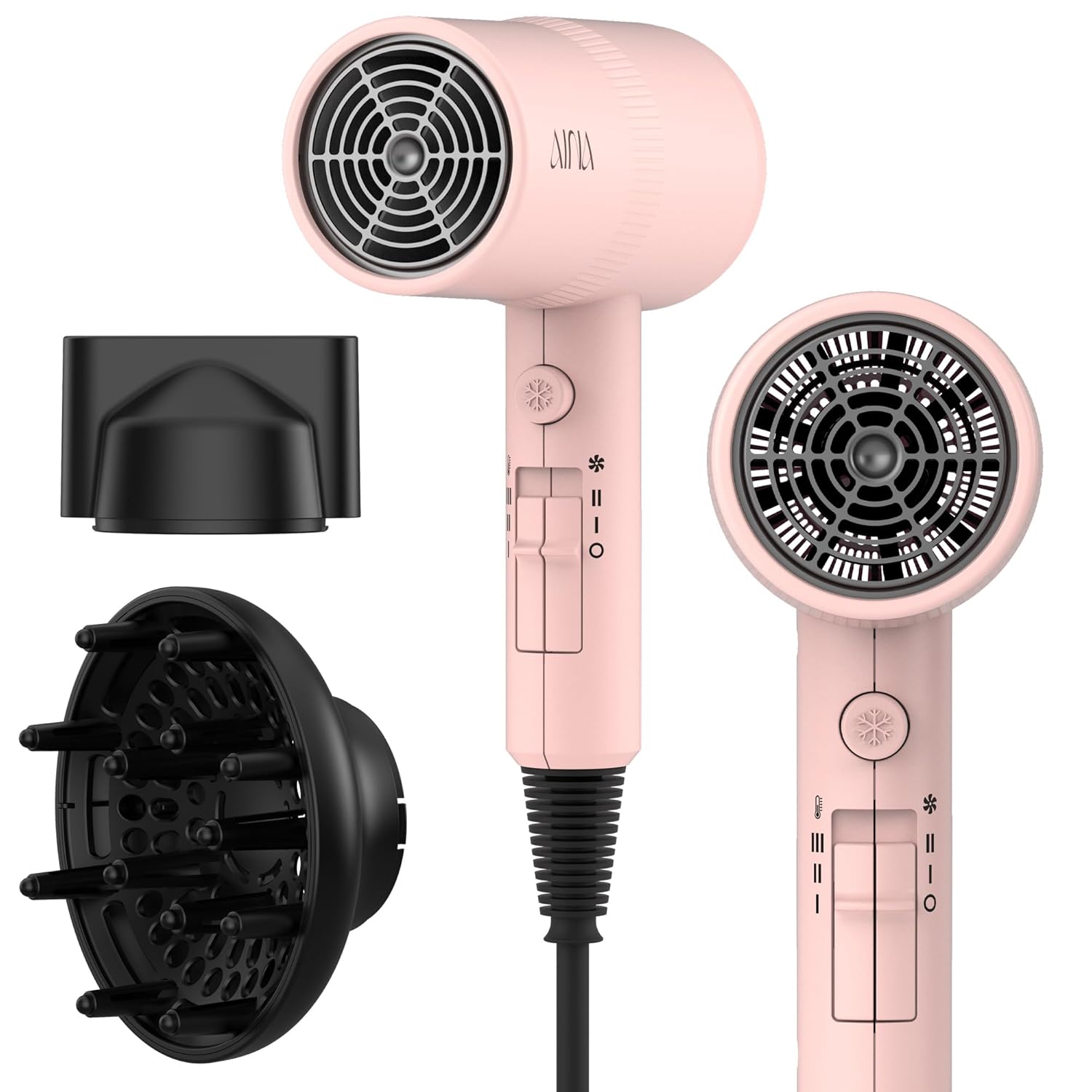 AINA Hair Dryer with Diffuser Blow Dryer for Women Advanced Ionic Technology Ceramic Coating Cold Shot Features Turbo