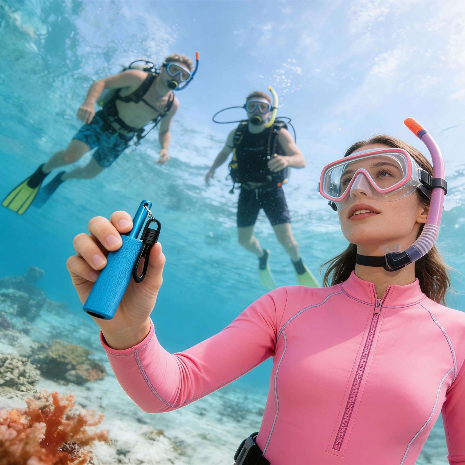 Campana de sonido de buceo, acero inoxidable de grado marino, palo de comunicación de señal subacuática con gancho, sonajero de seguridad acústica para baja visibilidad, buceo en cuevas y aguas