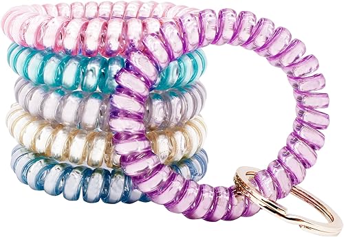 BIHRTC 6 piezas de pulseras en espiral para muñeca, llaveros elásticos, bobinas, pulseras de llavero de plástico con resorte flexible, pulseras en