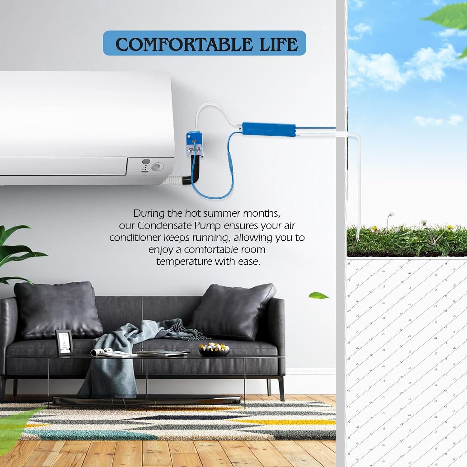 Mini Split Condensate Pump, Small Automatic Silent Condensation Drain Removal Pump for HVAC, Air Conditioning, Dehumidifier, Furnance, 100-240V, 50/60Hz, Self Priming Device