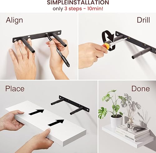 Miniatura 5 de BAYKA Estantes flotantes blancos para pared, estantes de pared de madera rústica con soportes de metal para baño, dormitorio, cocina o sala de C.