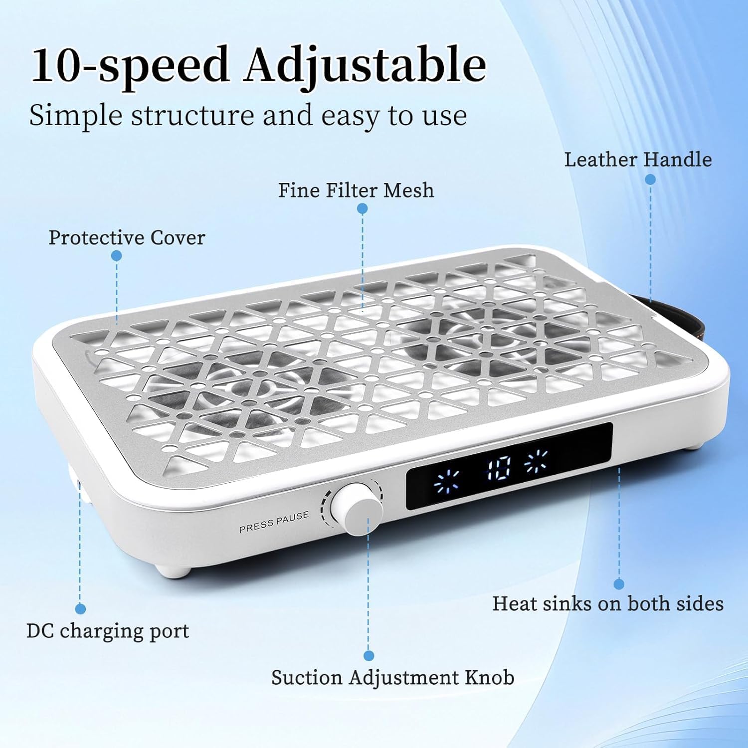 48w Powerful Nail Dust Collector, 600pa Exttor with 30 Filters, Home & Salon Nail Art, Sleek Silver Design for Professional Use
