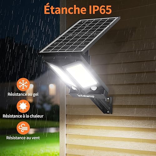 intelamp Projecteur Solaire Extérieur LED 3000LM, Batterie 12500mAh, Télécommande, 4 Modes, Double Capteur Mouvement 180°, Lampe Solaire pour Jardin, Garage, Terrasse - 8