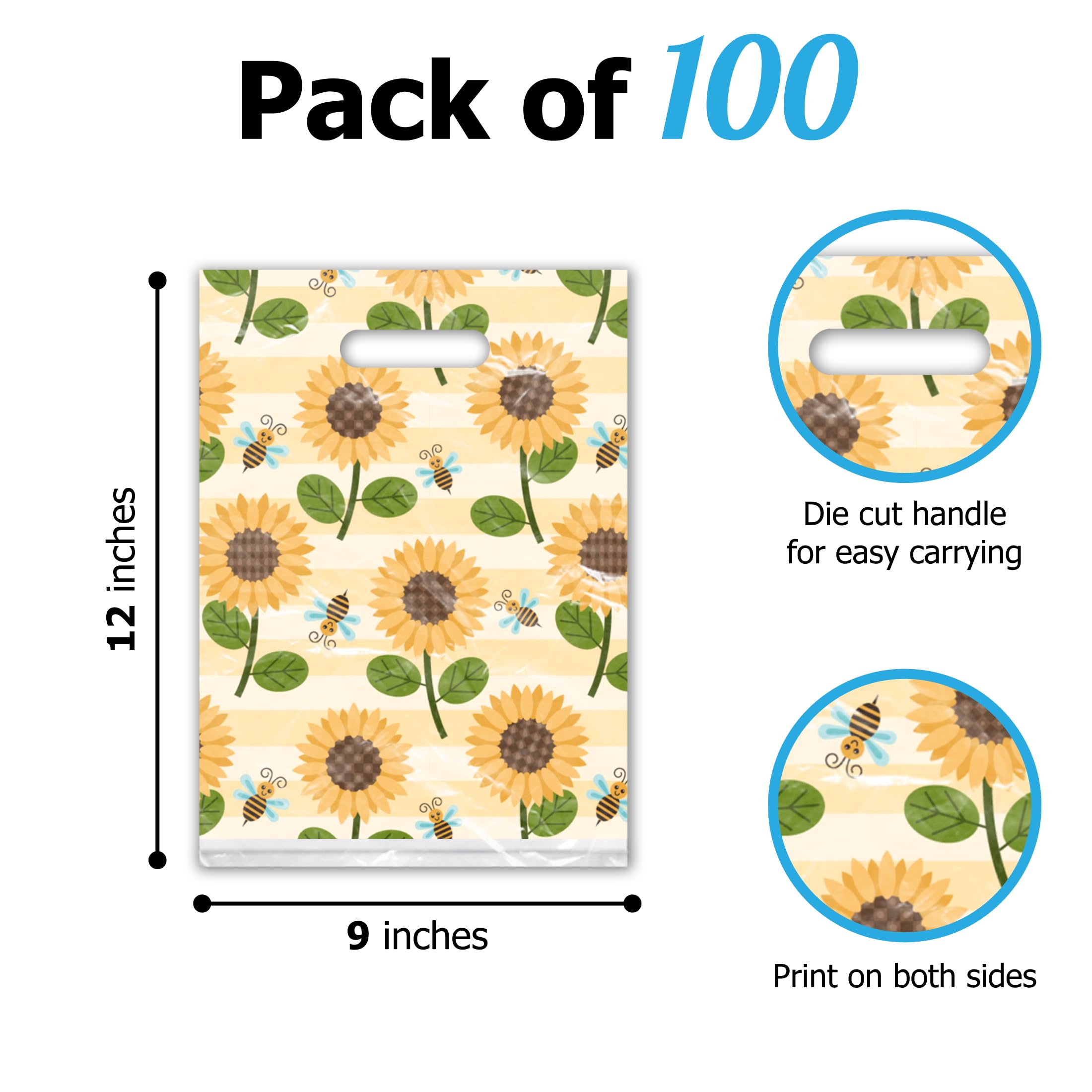 Sunflower Bumble Bee Merchandise Bags - 100 Pack -2 Sunflower Bumble Bee Merchandise Bags - 100 Pack -2