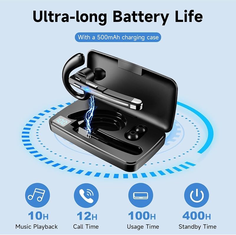 Boytond Bluetooth Headset V6.1,100Hrs Talk Time Wireless Earpiece with Mic for Work,CVC8.0 Noise Cancelling Wireless Earbud, Business Earbud with 500 mAh Charging Case for Trucker/Home/Office Work image 5