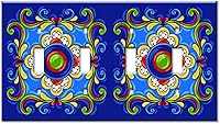Vista 25 de Art Plates - Decorative Light Switch Plate Cover Plate - Decorative Metal Wall Plate - Combo: Decora - Toggle - Dark Blue Mexican Talavera Tile