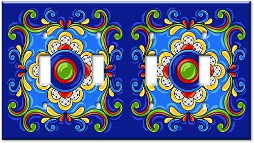 Miniatura 7 de Art Plates - Placa decorativa para interruptor de luz - Placa decorativa de pared metálica - Combo palanca - Decora - Azulejo Talavera mexicano azul