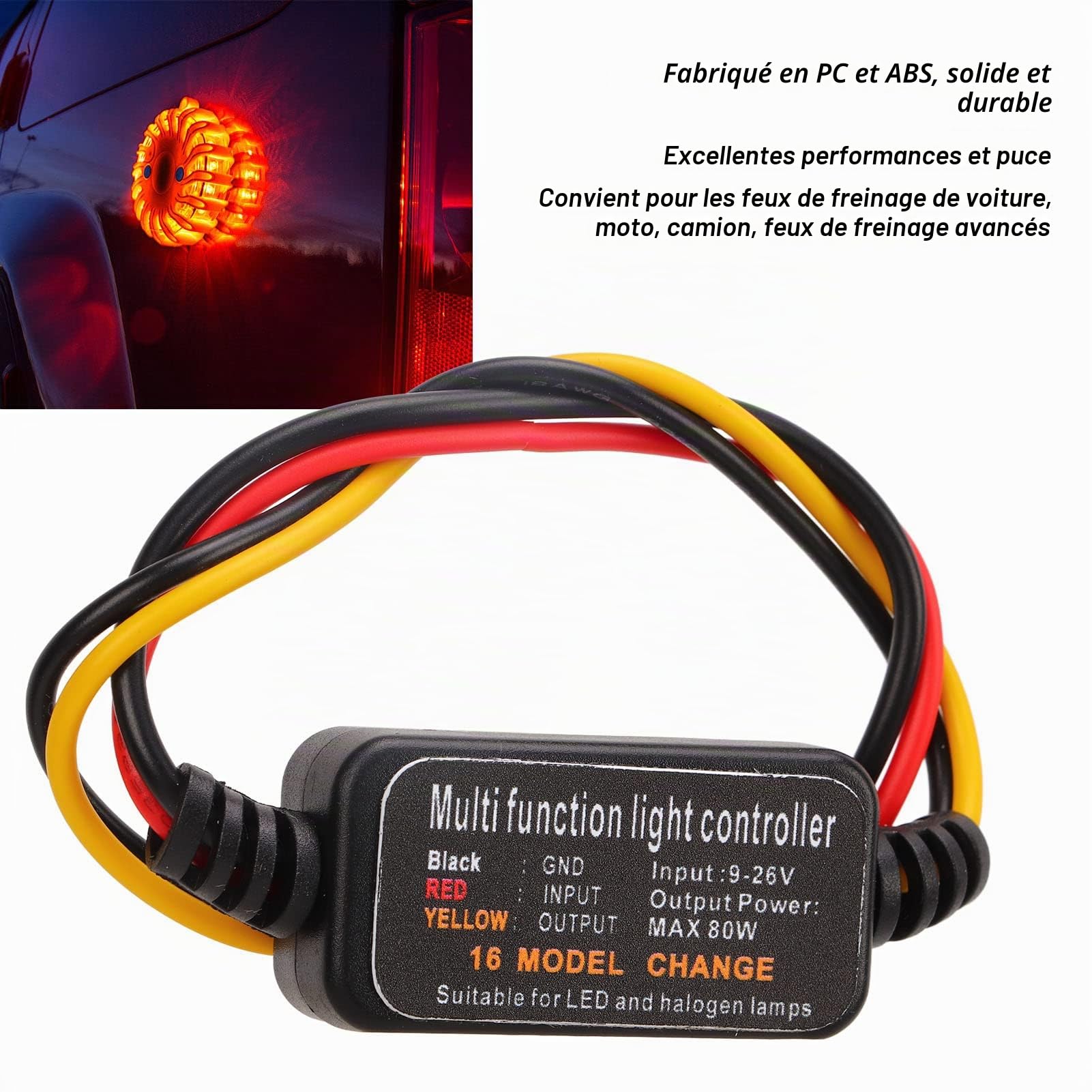 Qiilu Contrôleur Stroboscopique de Flash de Feu Stop Module de Clignotant de Voiture Automatique 4PCS DC9‑26V Contrôleur Stroboscopique de Clignotant LED 16 Modes Réglables pour Moto de Voiture