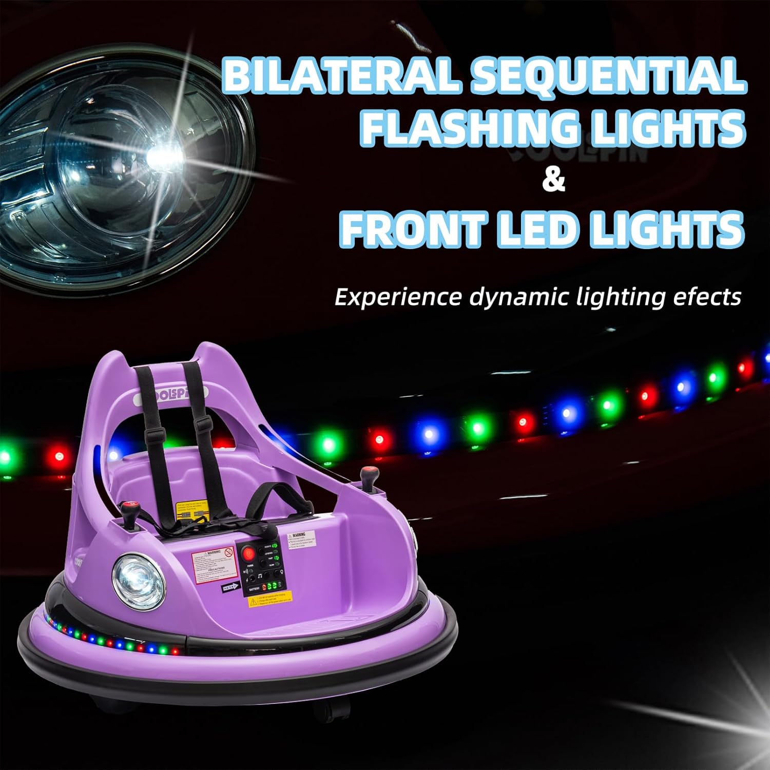 12V Bumper Car for Kids, Bumper Car for Toddlers W/Remote Control, Electric Ride On Car with LED Lights & 360 Degree Spin, Bluetooth, Anti-Collision Padding, Safety Belt, DIY Stickers,Purple