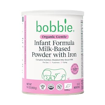 Bobbie Organic Gentle Baby Formula, Milk Based Powder with Iron, DHA, Vitamin D & 100% Lactose Like Breast Milk, For Fusiness, Crying & Digestive Health, Newborn Baby-12 Months Old, 14.1 oz, 1 Pack