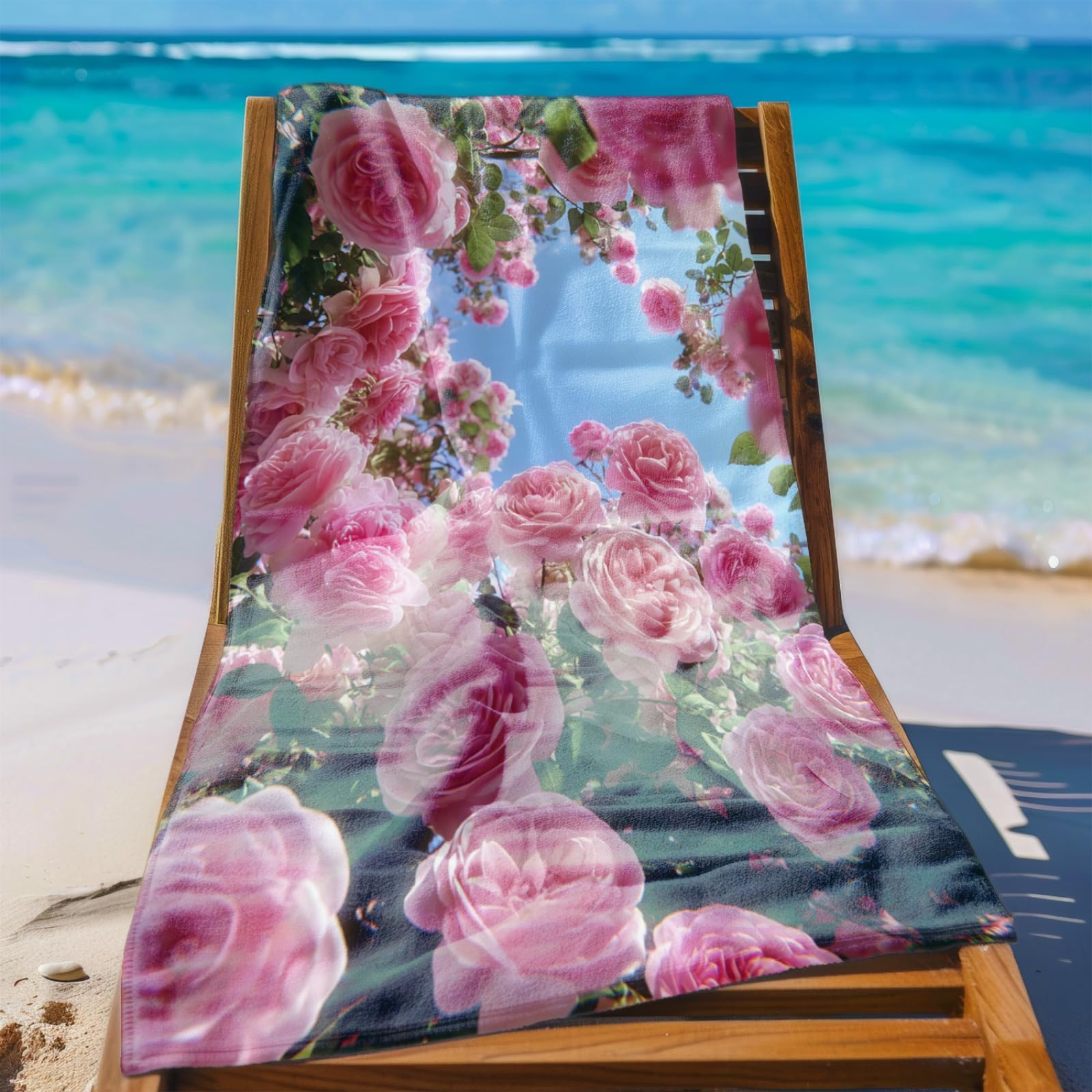 Générique Serviette Microfibre Plage Fleurs Roses Ciel Bleu