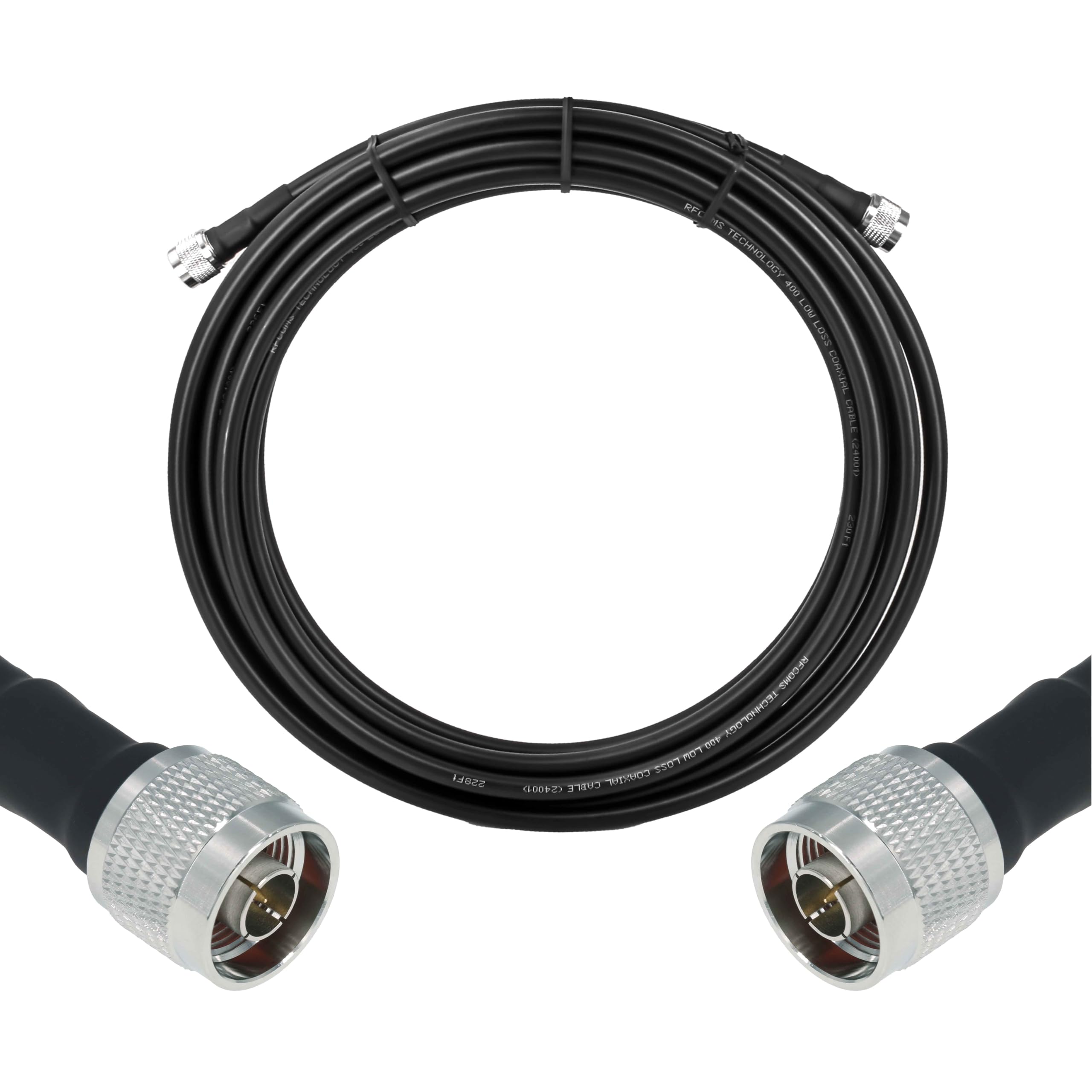 RFCOMS-400 Low Loss Coaxial Cable 30 Feet, LMR400 Equivalent Coaxi 50 ohm N Male to N-Male Crimped Adapter Connectors Cable - 30FT Low Signal Loss