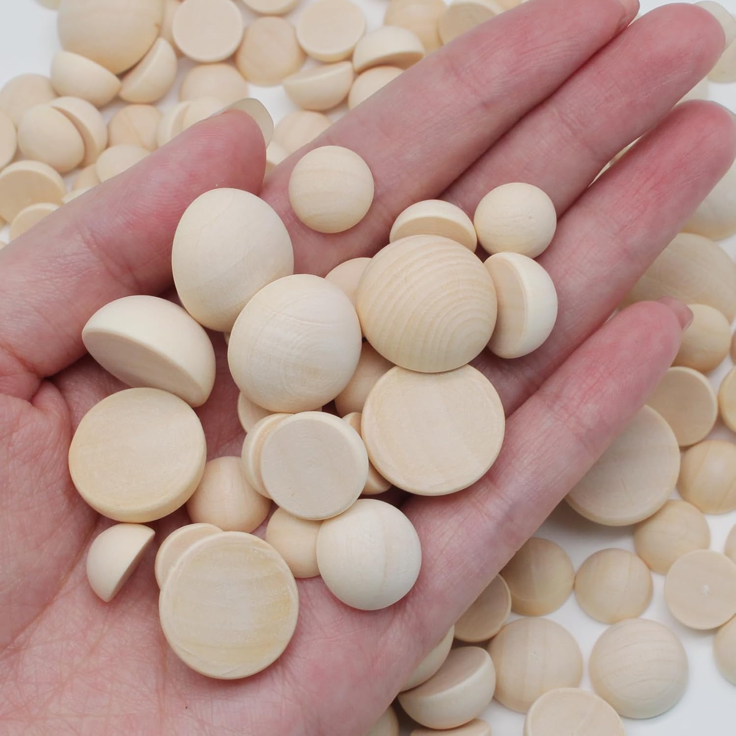 Uenhoy 200 Pcs Half Wooden Beads in 3 Size, 12mm/15mm/20mm Unfinished Split Wood Balls, Natural Wood Half Sphere Balls for Paint DIY Projects and Craft - Image 2