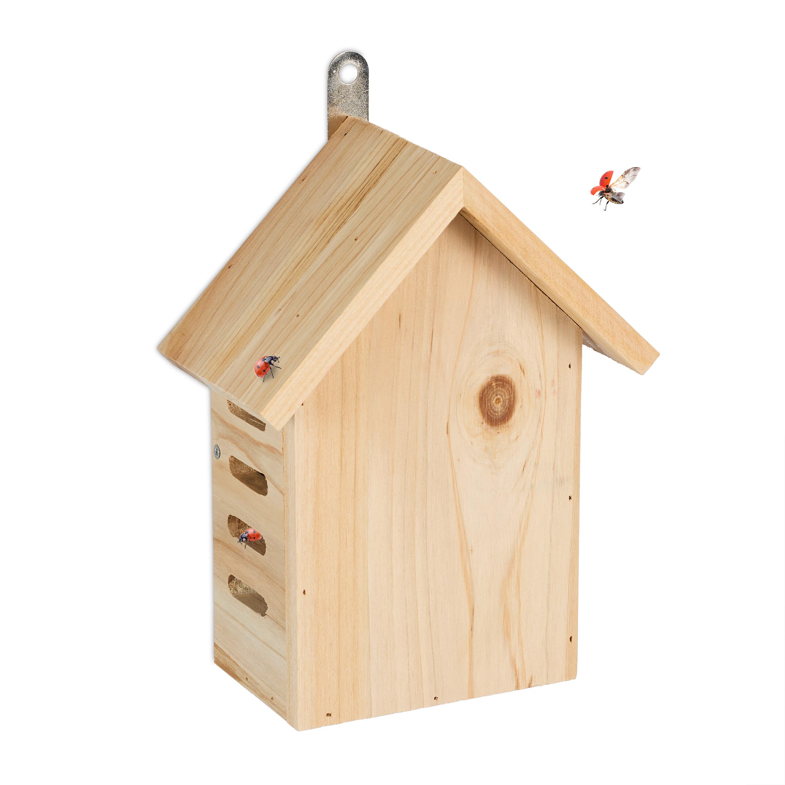 Relaxdays House, Untreated Fir Wood, HxWxD: 22.5 x 17 x 10 cm, for Hanging, Insect Hotel for Ladybirds, Natural