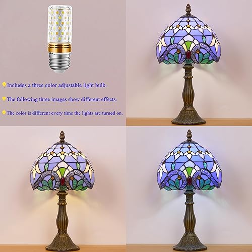 Miniatura 4 de Pequeña lámpara Tiffany Mini lámpara de mesa de vitral, lámpara de acento de mesita de noche, memoria, condolencias de 8 x 14.5 pulgadas (estilo