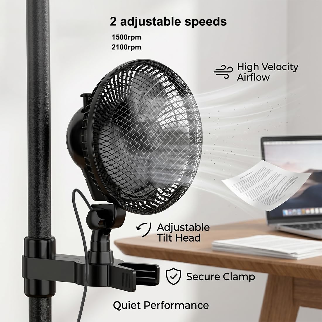 Grow Ventilator Oszillierend mit Clip, 2 Geschwindigkeitsstufen, Grow Clip-Ventilator Klemmbar für growzelt, 20W, 32 dBA Leiser Lüfter für Umluft Pflanzen Ventilatoren für Growzelt Growbox