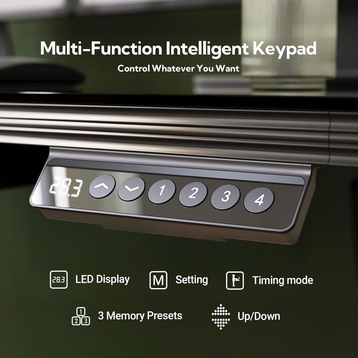 INNOVAR Glass Standing Desk with Drawers, 48 x 24 Inches Electric Height Adjustable Desk, Tempered Glass Top Stand Up Desks for Home and Office, Black