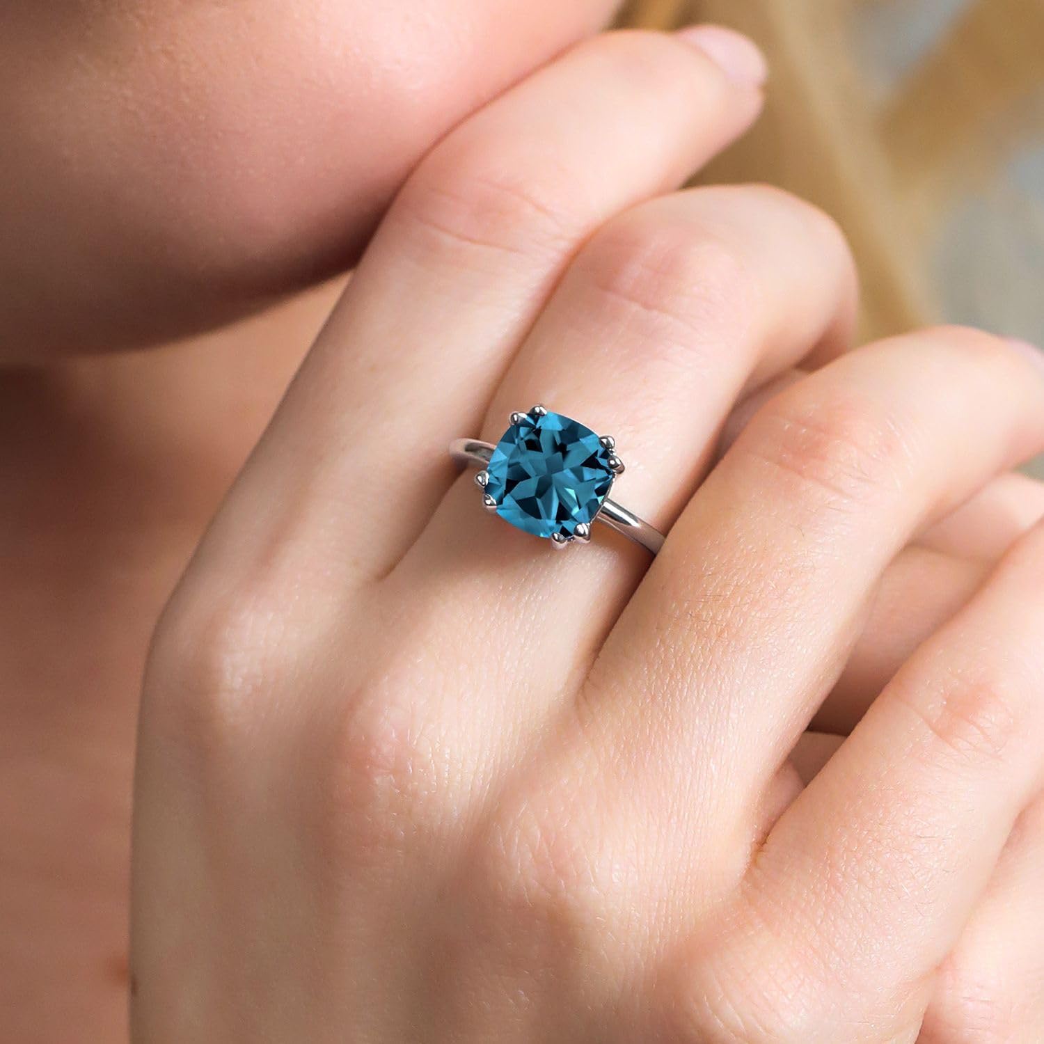 Gem Stone King 3-5 Cttw Gemstone Birthstone Double Prong Solitaire Ring for Women | 925 Sterling Silver | 10MM Cushion | Fine Wedding Anniversary Engagement Promise Ring | Available in Sizes 5-9