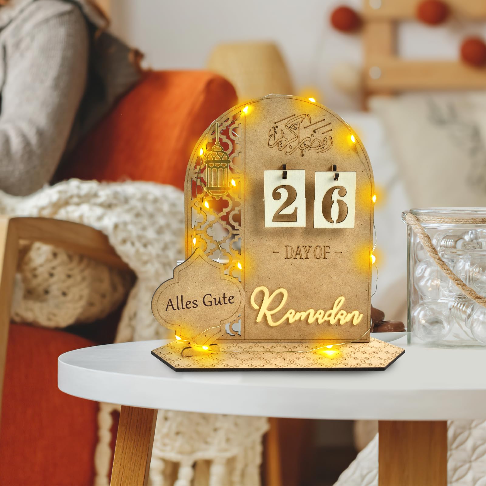 MACLARONX Calendario del Ramadan Eid Mubarak, calendario da appendere, calendario dell'Avvento, calendario dell'avvento con data, regalo per Eid, decorazione per Ramadan, con 30 stelle, per bambini e