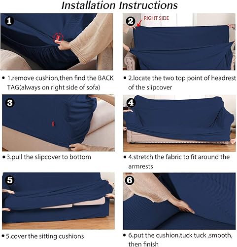 Miniatura 7 de Turquoize Funda para sofá con funda de cojín separada, funda para sofá biplaza y protector de muebles, color azul marino