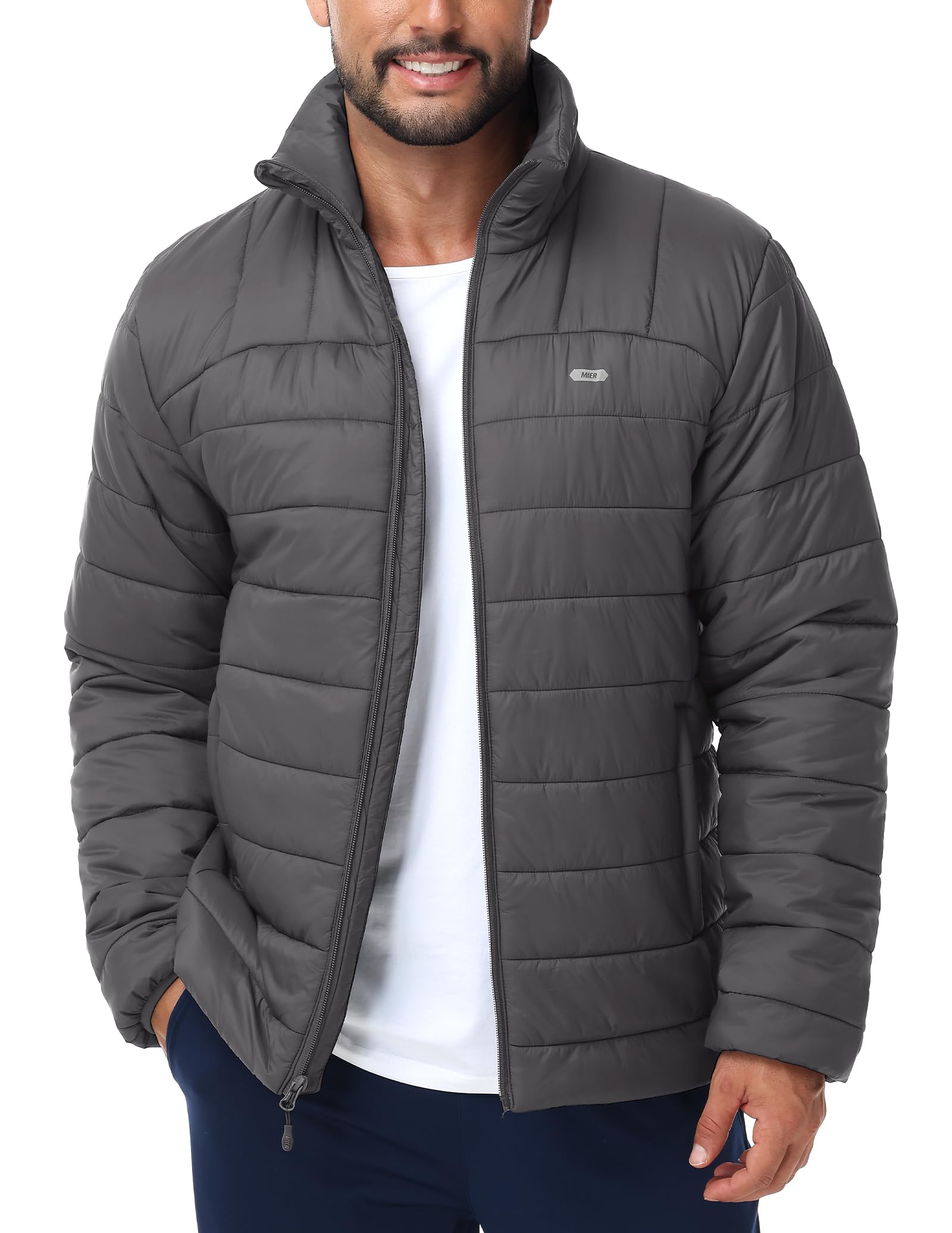 MIER Puffer Jacke für Herren Leichtgewicht isolierte Puffy Mantel mit Tasche Warme Winter gepolsterte Packbare Jacken, wasserdicht