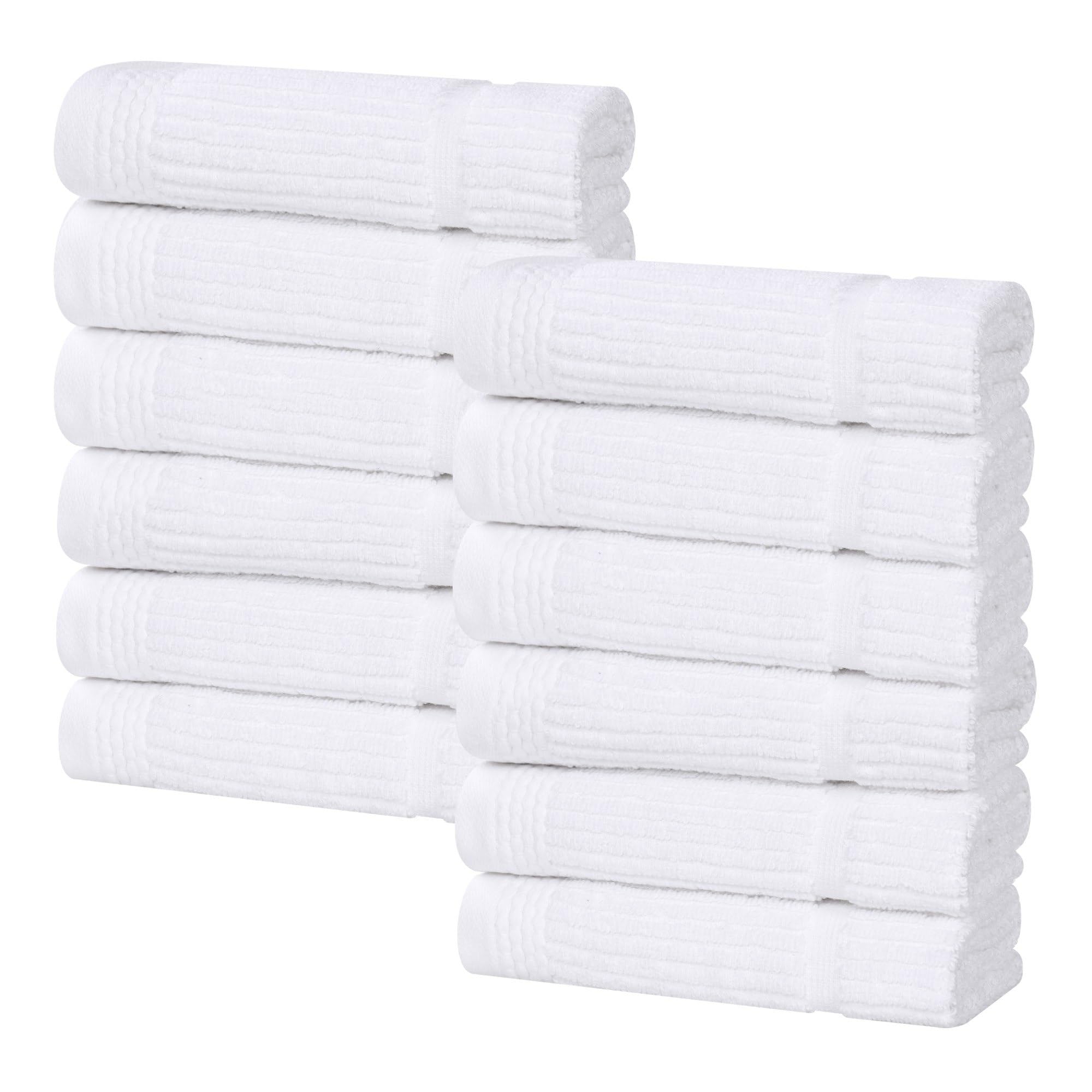 Superior Milo Smart Twist Lot de 12 petites serviettes en coton de poids moyen pour cuisine, salle de bain, douche, spa, peluche, séchage rapide, essentielles, ultra douces, design côtelé, bleu marine