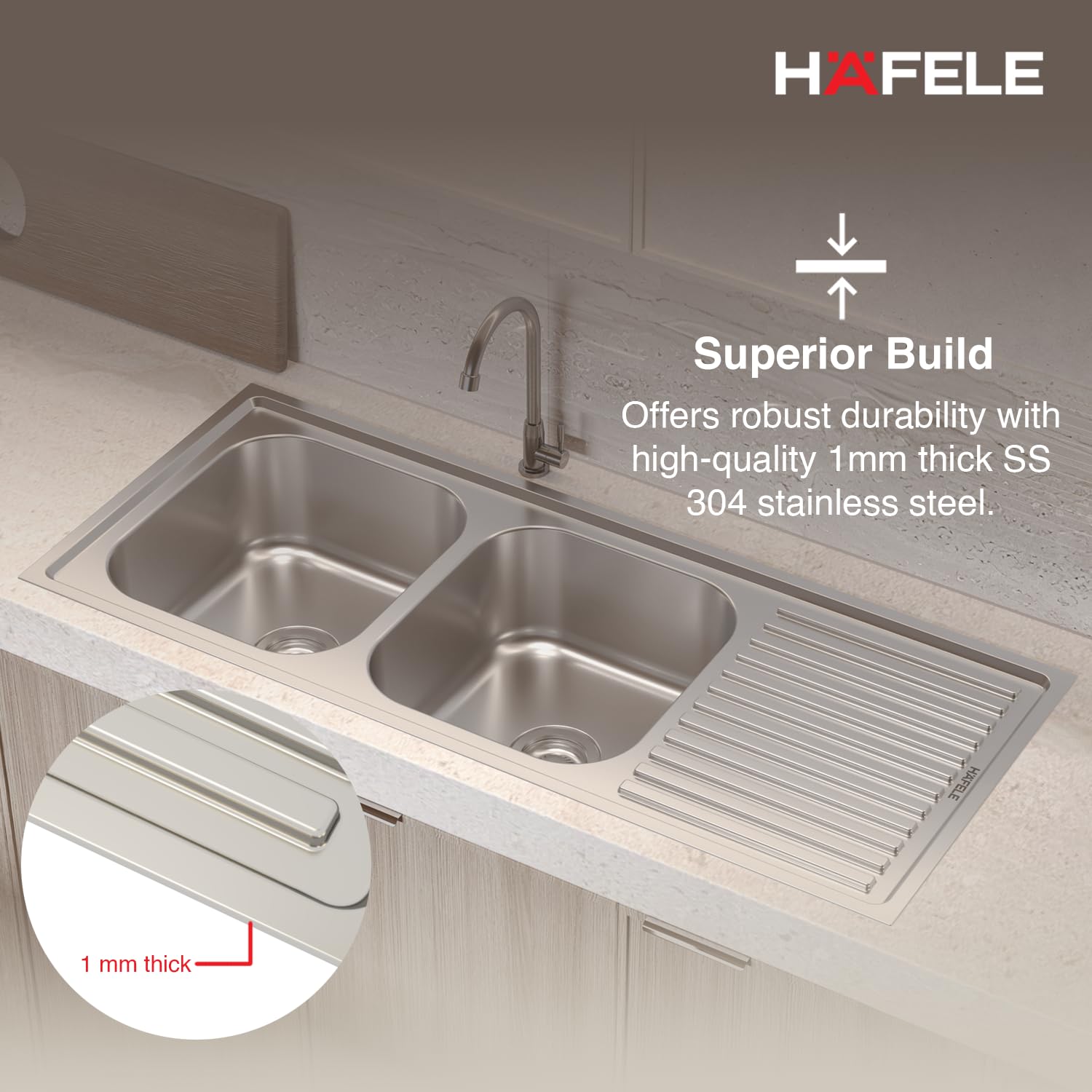 Hafele Orion Stainless Steel Double Bowl Sink -2
