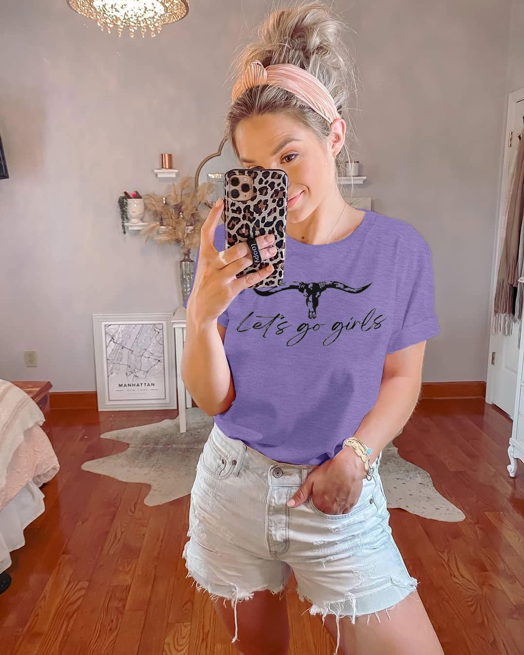 Let's Go Girl Shirt Women Western Bleached T-Shirt Retro Country Music Tee Shirt Cowgirls Shirts Short Sleeve Tops image 3