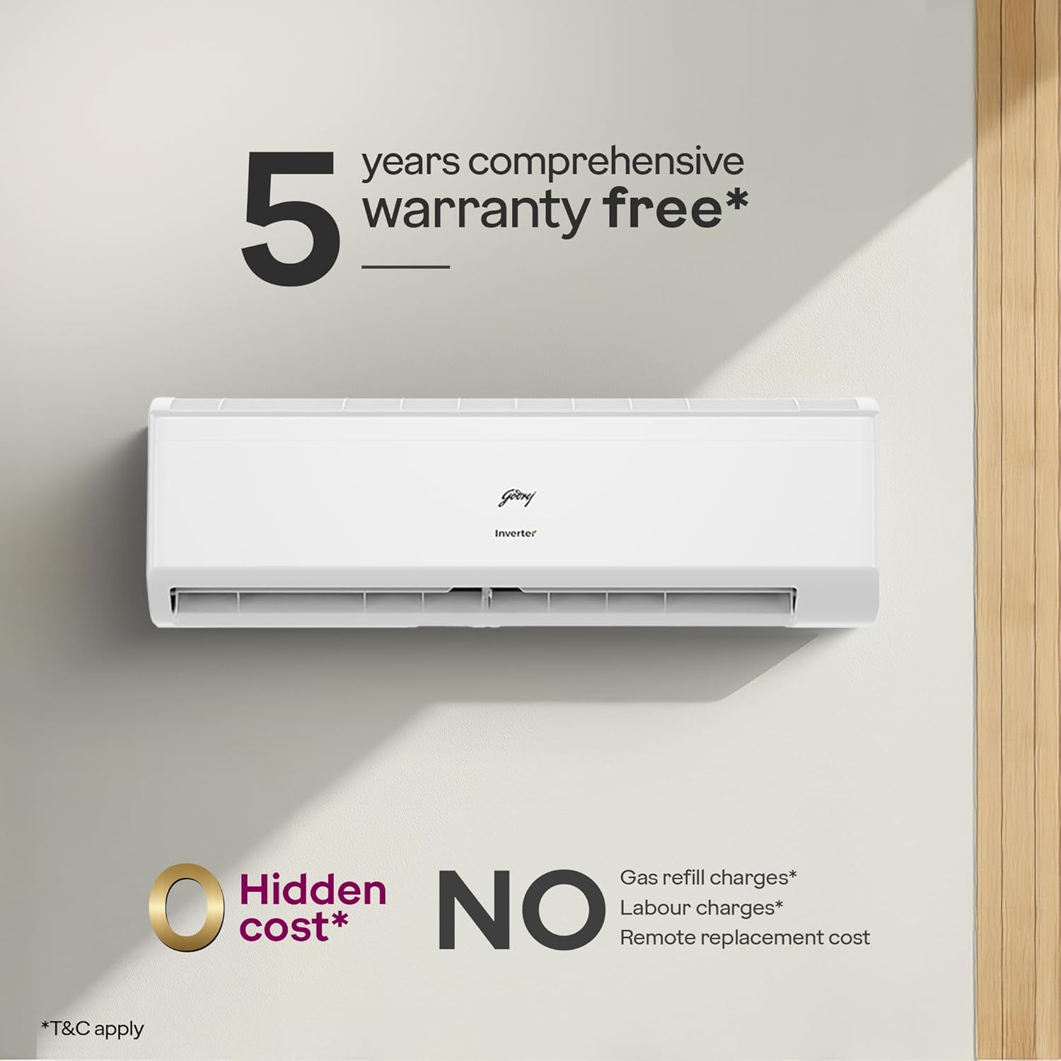 Godrej 1 Ton 5 Star, 5 Years Comprehensive Warranty, AI Powered, 5-in-1 Convertible Cooling, Self Clean, Inverter Split AC (Copper, Heavy-Duty Cooling at 52° Celcius, AC 1T EI 12IINV5R32-WWR, White) - Image 7
