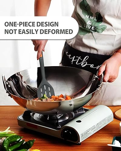 Miniatura 10 de Espátulas de cocina de silicona y cucharas de espagueti, paquete de 4 utensilios de cocina de silicona resistentes al calor, cucharas grandes