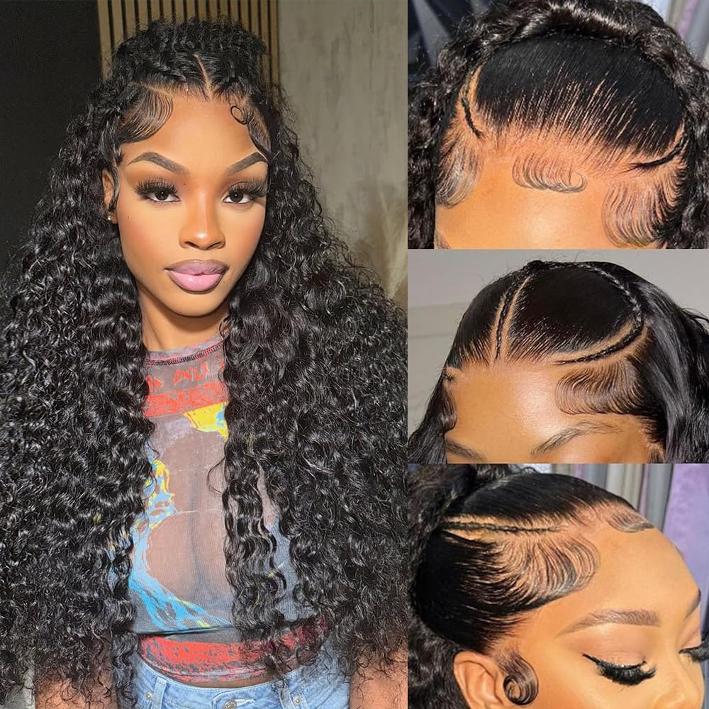 30 Inch Deep Wave Lace Front Wigs Human Hair 13x6 HD Lace Frontal Wigs Pre Plucked with Natural Hairline 200 Density Curly Human Hair Wig 13x6 Wet and Wavy GLueless Wig for Women