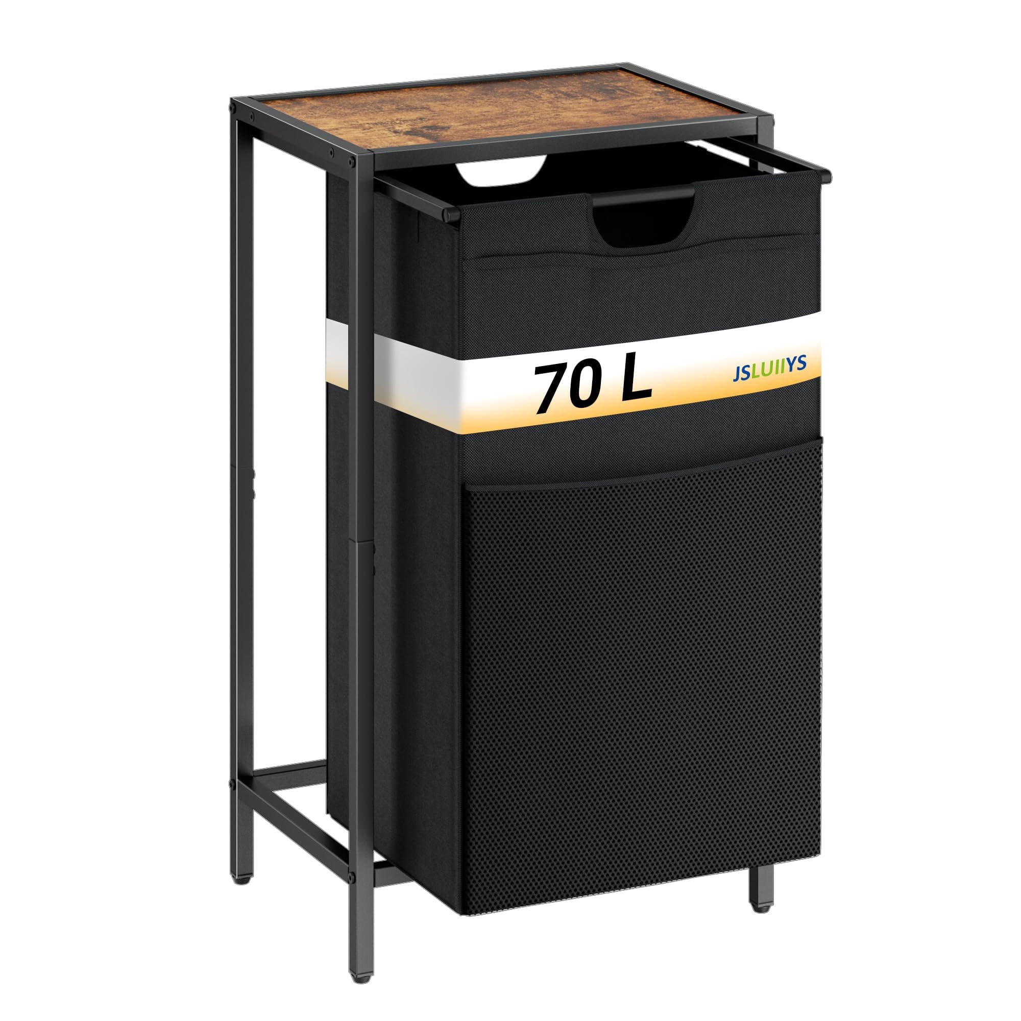 70L Laundry Hamper with Shelf, Laundry Basket with Pull-Out and Removable Bag, Dirty Clothes Hamper Organizer for Laundry Room Bathroom and Dorm, Rustic Brown and Black