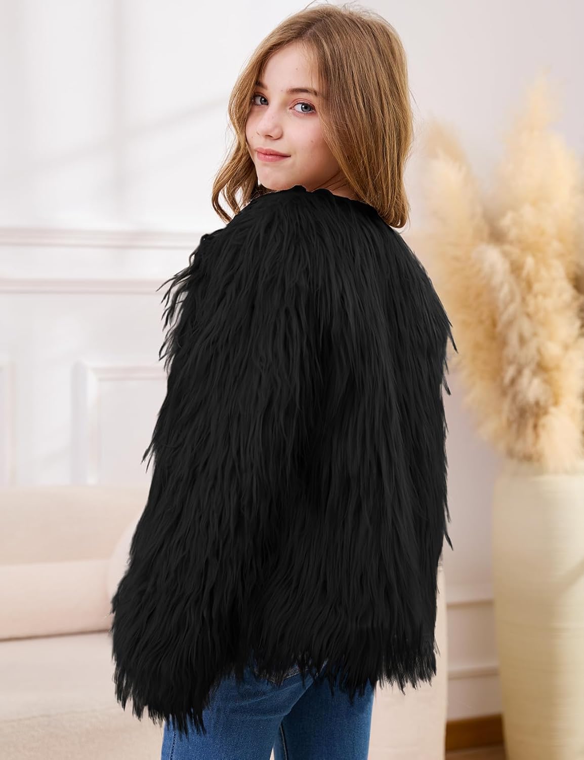 Yimoon Girls Faux Fur Coat Open Front Furry Coats Long Sleeve Parka Shaggy Jacket Winter Warm Fluffy Outerwear 4-12 Years - Image 2