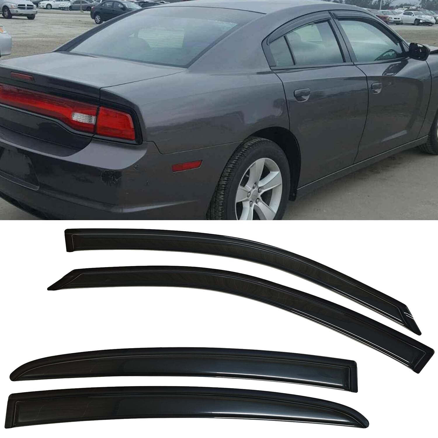 Smoke Tinted Window Sun Rain Visors Vent Guard Wind Deflector Shade Compatible with Dodge Charger 2011-2021