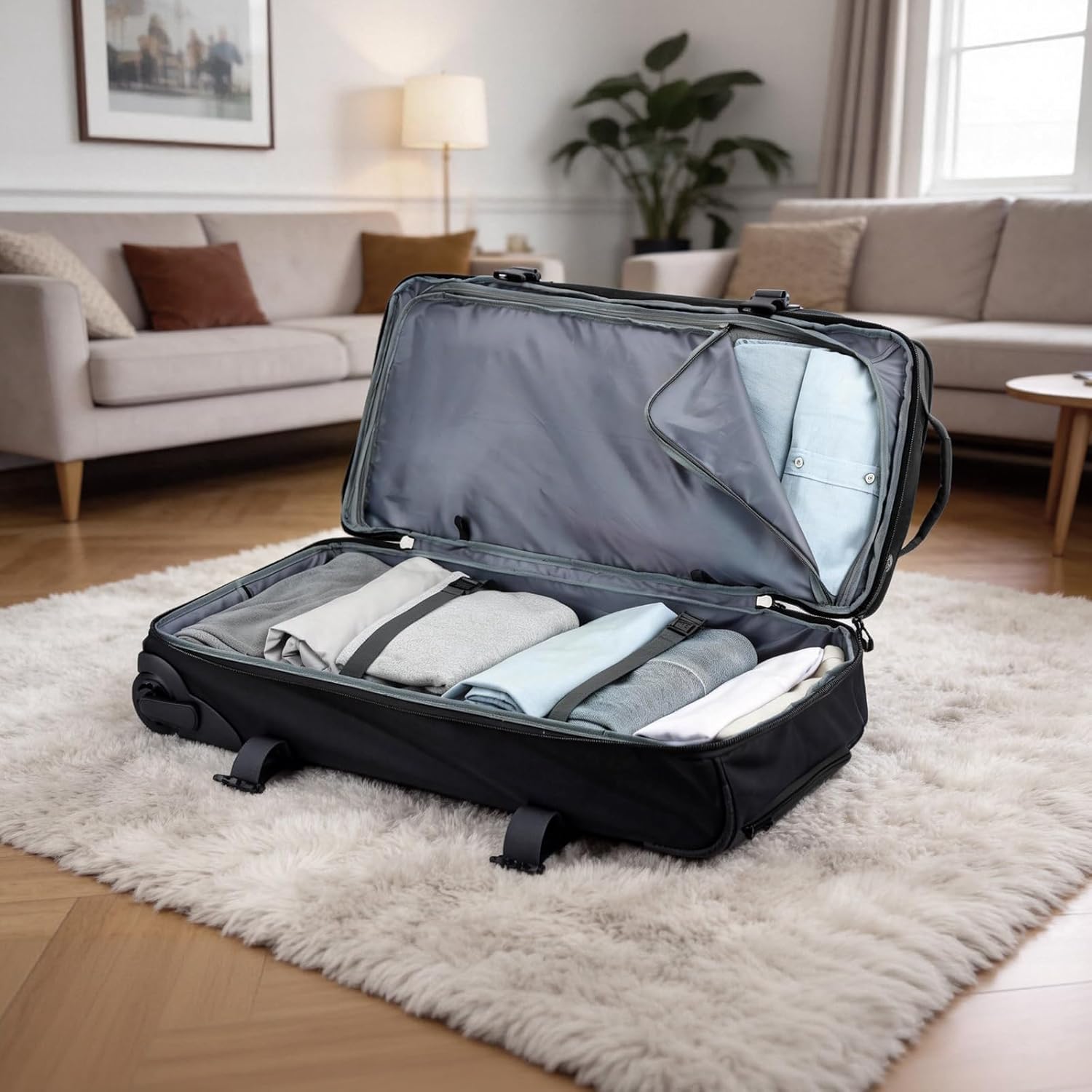 100L Large Rolling Duffle Bag with Wheels and Handle, 29inch 2-Wheeled Travel Duffel Luggage with Rollers, Rolling Gym Bag with Shoe Compartment & Wet Pocket, Double-layer Space, Black